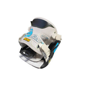 White snowboard binding with designs