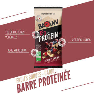 Barrita proteica ecológica de frutos rojos y anacardos – Baouw | 12 g de proteínas