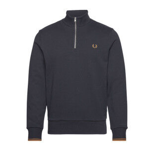 Sudadera con medio cremallera para hombre FRED PERRY - NAVY/DARK CARAMEL
