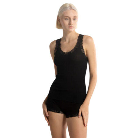 Wool and silk tank top with Leavers lace OSCALITO