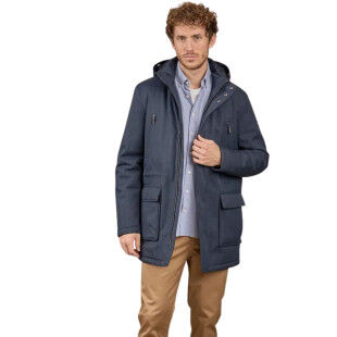 Men's hooded parka with woven effect Mise au Green - Navy Blue