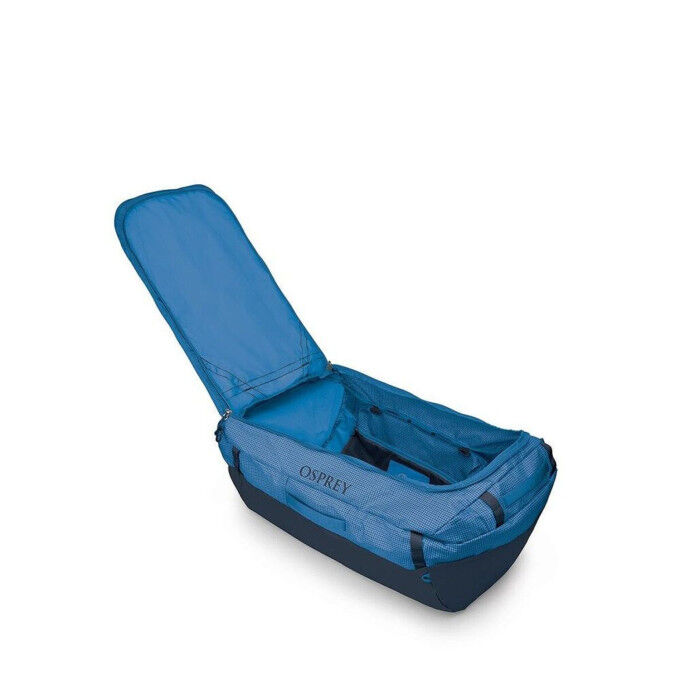 Sac De Voyage Osprey Transporter 120L – Bleu, Tissu Résistant à L’eau, Poignées Et Bretelles Escamotables
