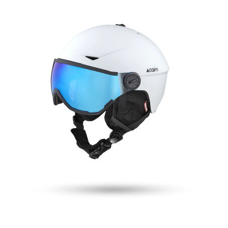 Cairn Rise Visor Pure - Matte White: panoramic and secure ski helmet
