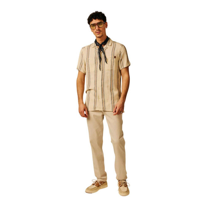 SUN VALLEY Somero Men's Cotton Striped Shirt - LIGHT BEIGE