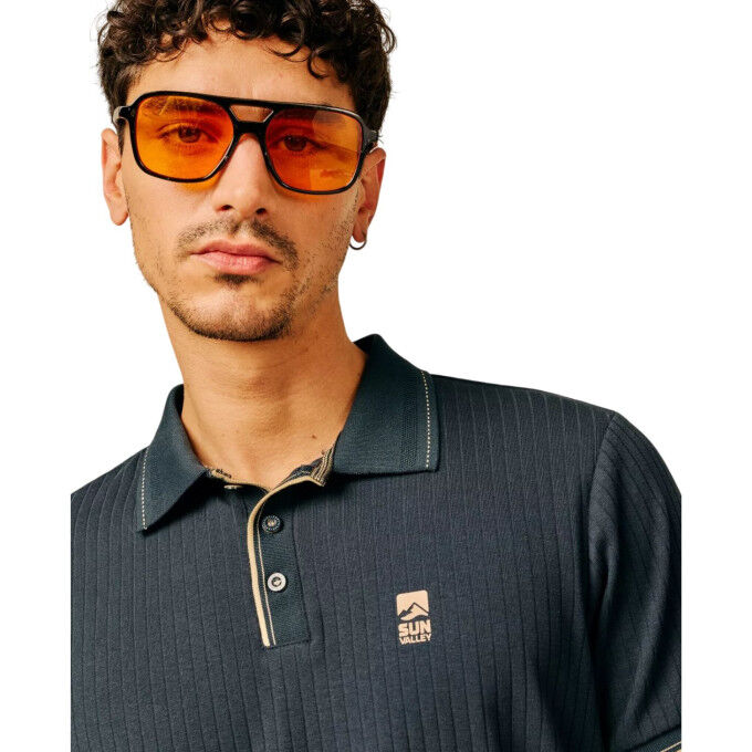Polo de punto acanalado SUN VALLEY Browni para hombre, azul marino oscuro