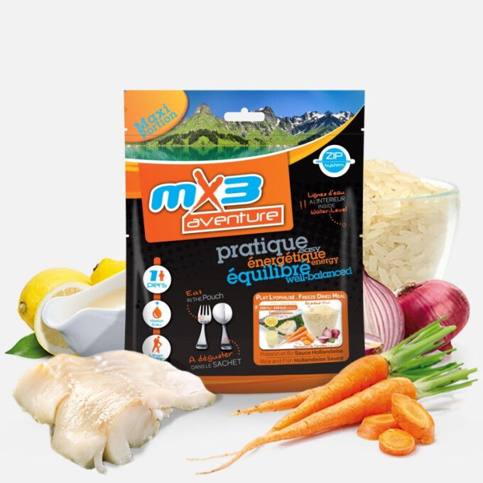 Freeze-dried meal Fish and rice with hollandaise sauce Freeze-dried meal Fish and rice with hollandaise sauce