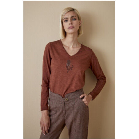 Diplodocus ML JERSEY V-NECK GRIGRI Mocha T-shirt