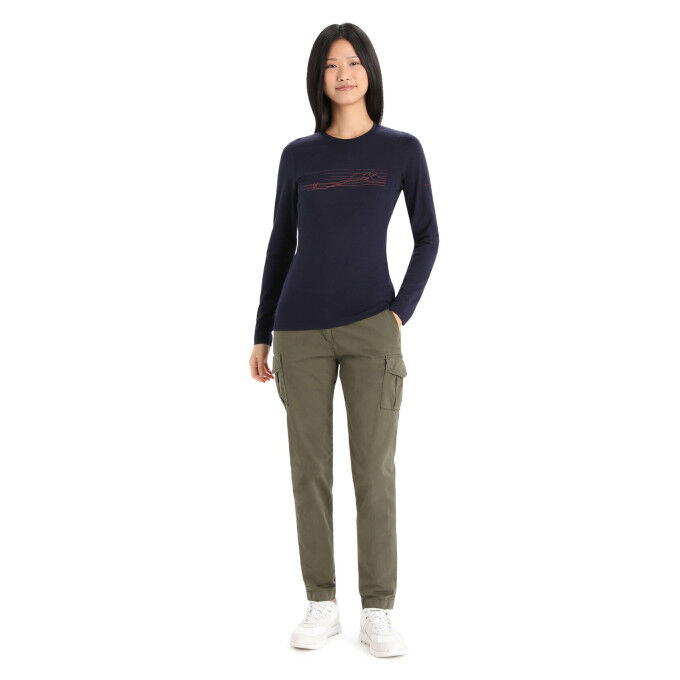 Haut thermique Icebreaker 200 Oasis LS Crewe Ski Stripes Midnight Navy