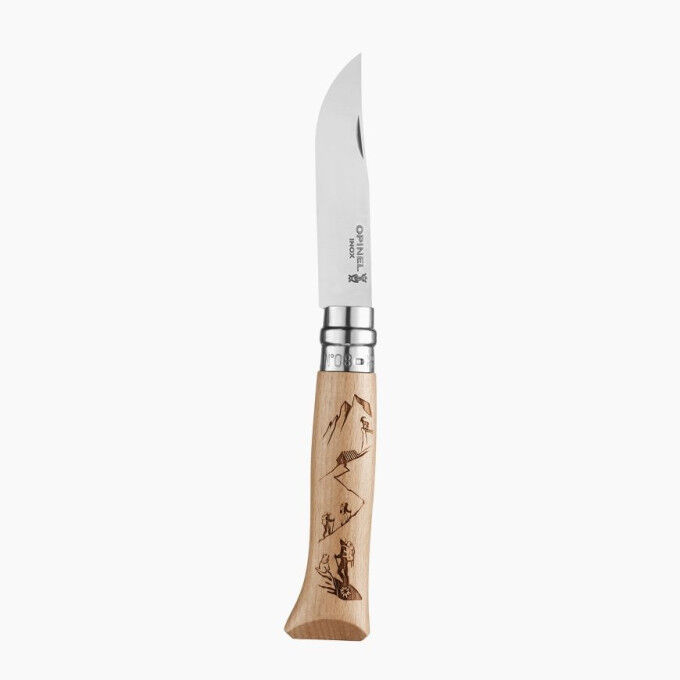 Opinel n°8 pocket knife, rando engraving