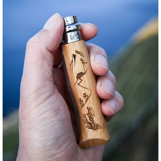 Opinel n°8 pocket knife, rando engraving