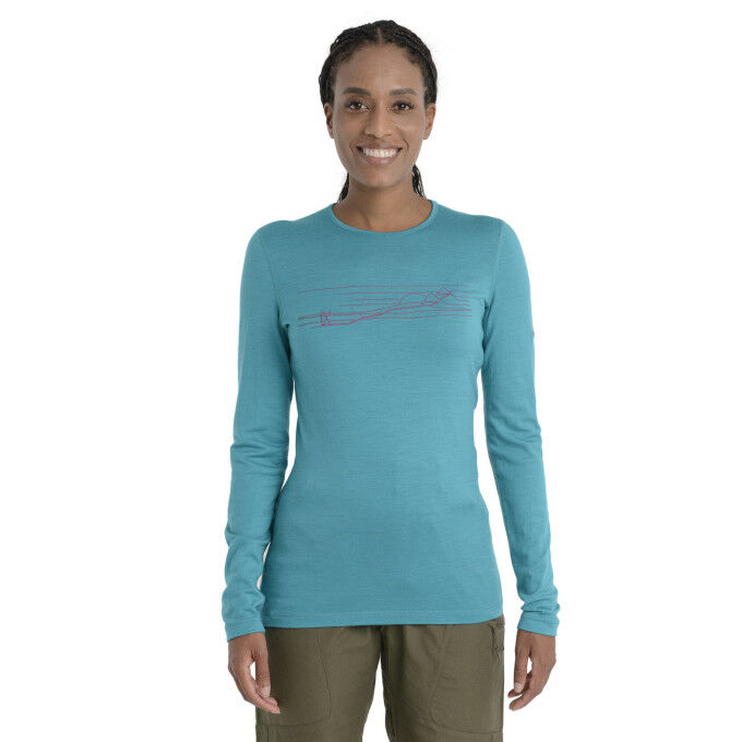 Camiseta térmica Icebreaker W 200 OASIS LS CREWE SKI STRIPES
