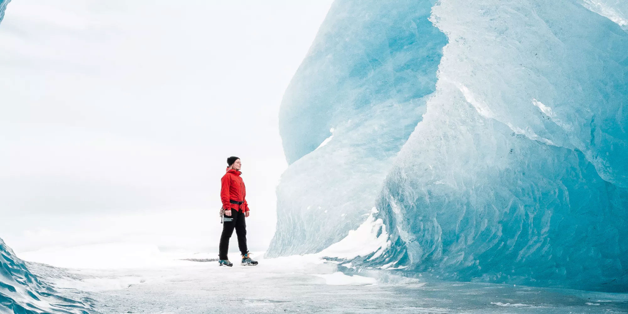 alpiste devant un glacier
				        
